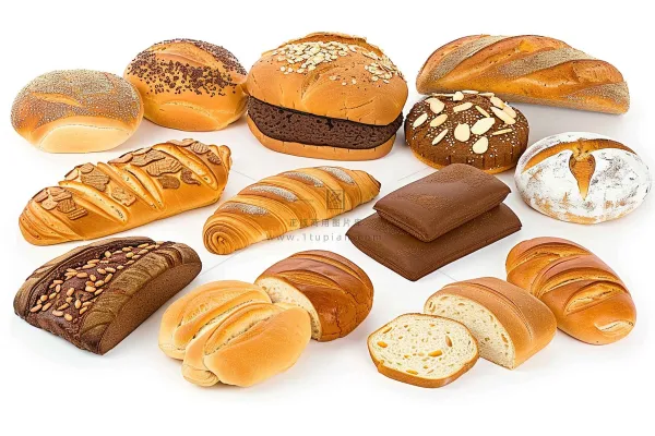 烘焙面包面点早餐美食白色背景摄影图