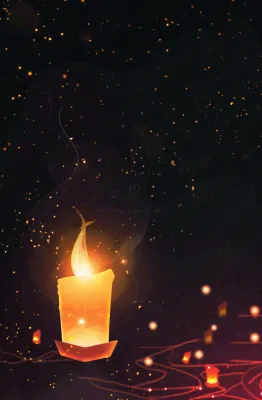 夜晚点灯孔明灯祈福中元节寒衣节插画背景 夜晚点灯孔明灯祈福中元节寒衣节插画背景