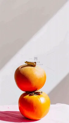 水果柿子苹果番茄芒果光影摄影，简约白色