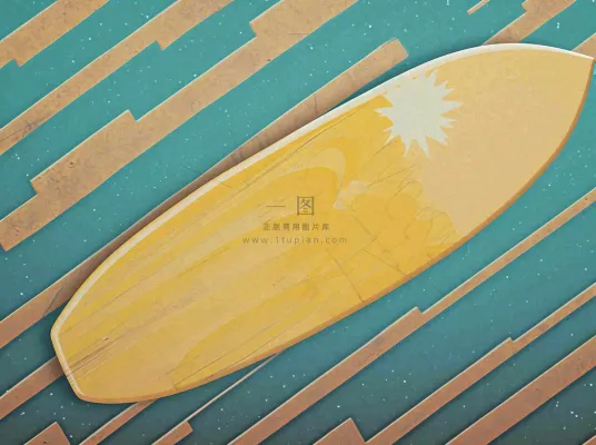 海边清爽扁平条纹插画手绘，海浪夏日