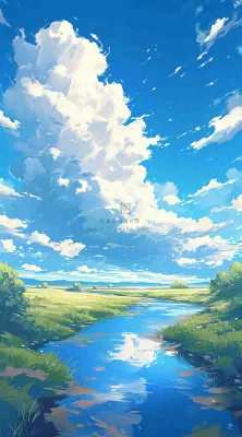 春天河边青草池塘蓝天白云，立春