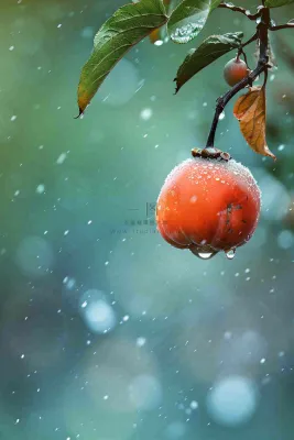 秋冬柿子树的果实寒冷霜降摄影图 秋冬柿子树的果实寒冷霜降摄影图