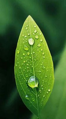 夏天绿植叶子露珠萌芽清新，雨水白露谷雨摄影图
