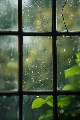 窗户上雨水雨滴摄影图