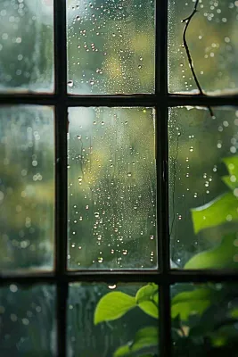 窗户上雨水雨滴摄影图