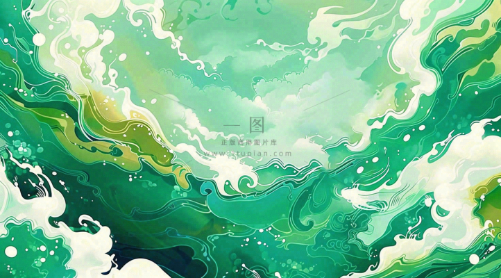 端午节水浪花绿色创意插画背景 端午节水浪花绿色创意插画背景