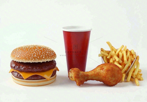 薯条汉堡炸鸡腿美食摄影图