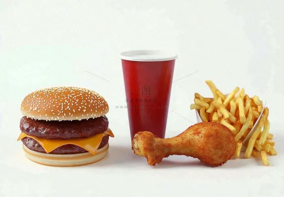 薯条汉堡炸鸡腿美食摄影图