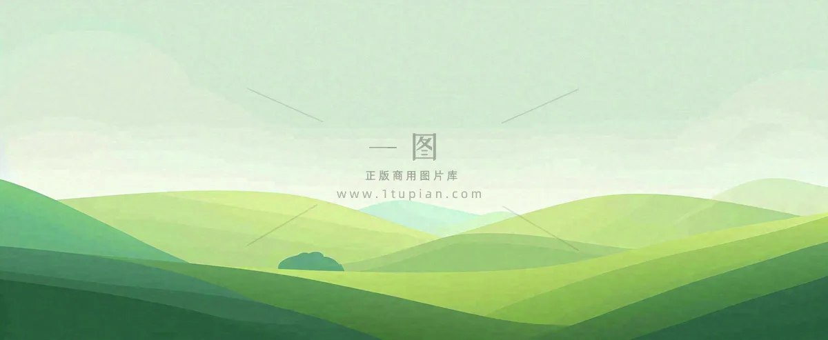春天手绘绿色山坡春分，踏青，春游