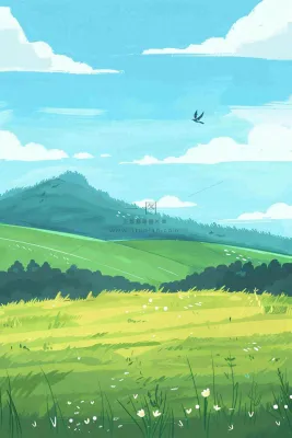 春天春暖花开草原蓝天白云燕子惊蛰春分卡通插画背景 春天春暖花开草原蓝天白云燕子惊蛰春分卡通插画背景