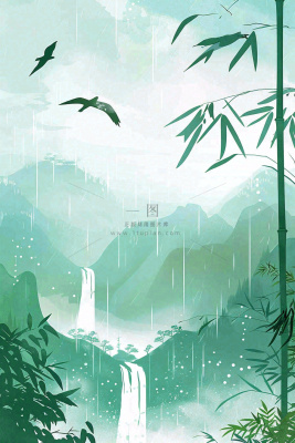 国风山水竹林磅礴山河瀑布大雁雨滴清明端午水墨插画背景 国风山水竹林磅礴山河瀑布大雁雨滴清明端午水墨插画背景