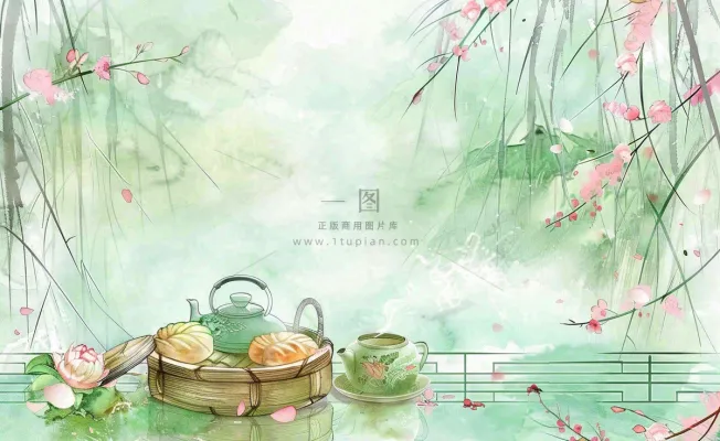 春天桃花春茶茶壶燕子清明山水国画中国风水墨插画背景茶文化采茶 春天桃花春茶茶壶燕子清明山水国画中国风水墨插画背景茶文化采茶