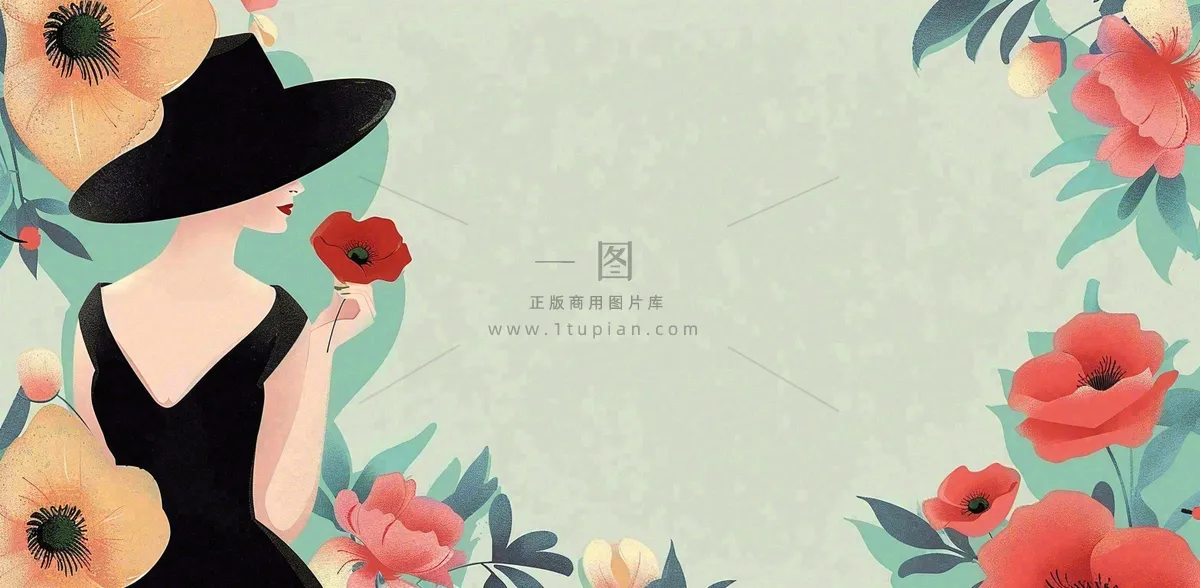 唯美鲜花女生女神妇女节插画背景
