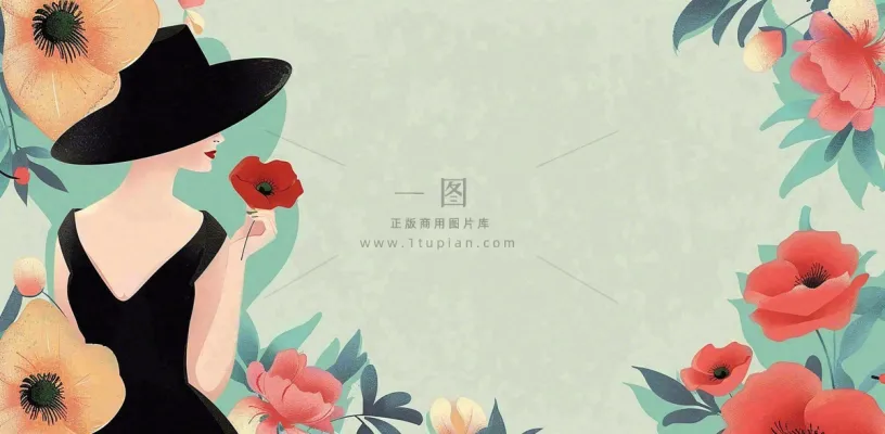 唯美鲜花女生女神妇女节插画背景