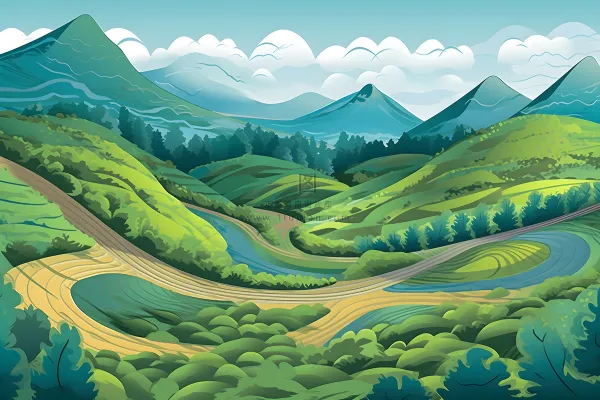 春夏森林山峰草地插画海报素材背景 春夏森林山峰草地插画海报素材背景