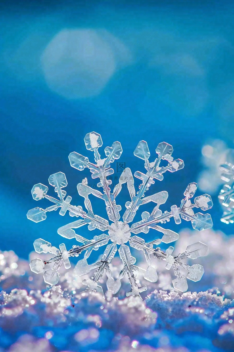 冰天雪地里的透明雪花白雪立冬小寒大寒冬至摄影图/