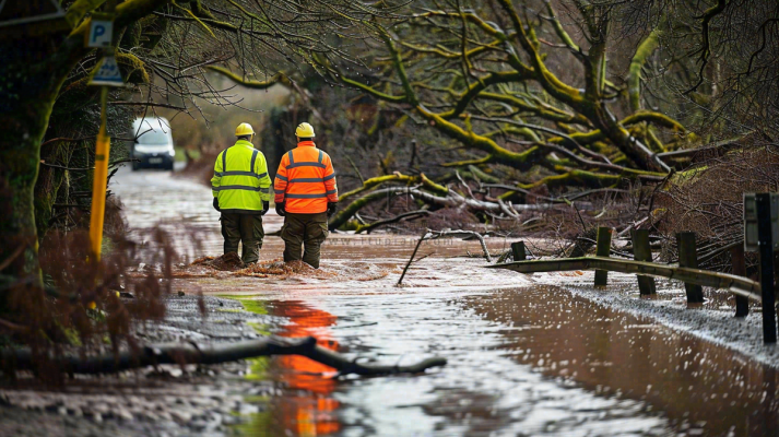 洪水自然灾害防洪预警摄影图