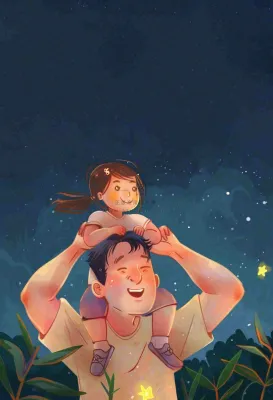 父亲节爸爸和孩子互动温馨卡通插画背景 父亲节爸爸和孩子互动温馨卡通插画背景