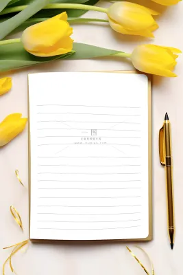 康乃馨黄色纸张笔唯美背景 康乃馨黄色纸张笔唯美背景