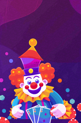 马戏团小丑表演开心紫色卡通搞怪愚人节插画背景 马戏团小丑表演开心紫色卡通搞怪愚人节插画背景