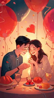 甜蜜情人节情侣爱情陪伴，爱心520温馨