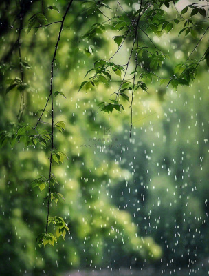 下雨天的公园大树下雨滴雨水谷雨梅雨季摄影图