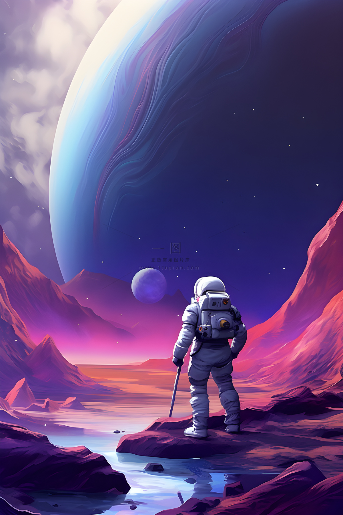 航天员太空紫色星空背景