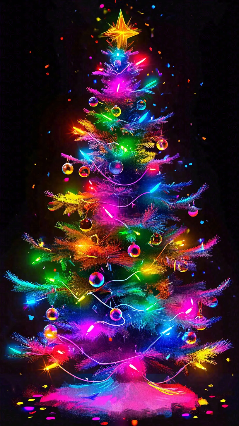 彩色缤纷圣诞树艳丽气氛，圣诞节奇幻