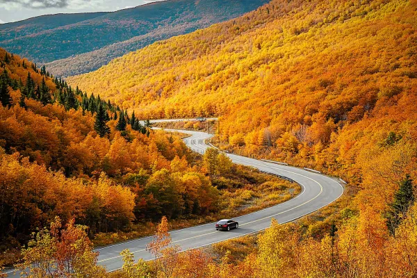 金秋森林公路一叶知秋秋天风景摄影图