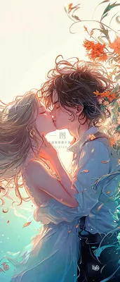 情人节情侣海上拥吻亲吻，爱情唯美落日海景