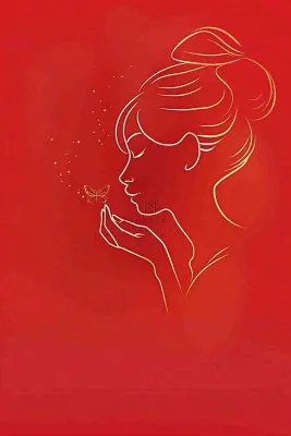 红色金线剪影女生节妇女节唯美插画背景 红色金线剪影女生节妇女节唯美插画背景