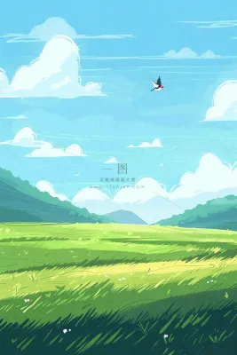 春天春暖花开草原蓝天白云燕子惊蛰春分卡通插画背景 春天春暖花开草原蓝天白云燕子惊蛰春分卡通插画背景