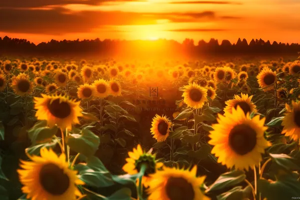 向日葵田上的金色夕阳和明亮的太阳摄影图壁纸 向日葵田上的金色夕阳和明亮的太阳摄影图壁纸