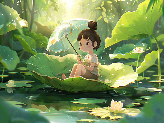 夏日清凉唯美荷花荷叶飘在水面孩童坐在荷叶上吃莲藕小暑立夏夏至大暑卡通插画处暑清凉背景 夏日清凉唯美荷花荷叶飘在水面孩童坐在荷叶上吃莲藕小暑立夏夏至大暑卡通插画处暑清凉背景