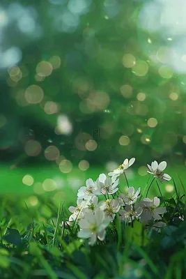 春夏草坪白色小花野花立夏惊蛰摄影图