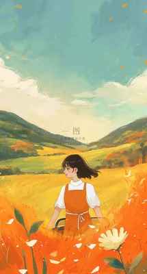 春日浪漫山脉鲜花草坪里的女孩,油画手绘插画,春分 春日浪漫山脉鲜花草坪里的女孩,油画手绘插画,春分
