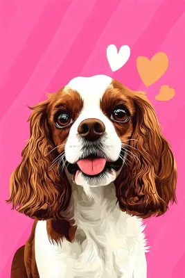 萌宠宠物小狗可爱玫红色插画背景 萌宠宠物小狗可爱玫红色插画背景