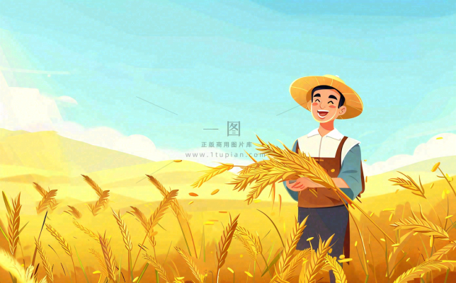 秋天农田里收谷的农民辛勤劳作芒种世界粮食日插画背景