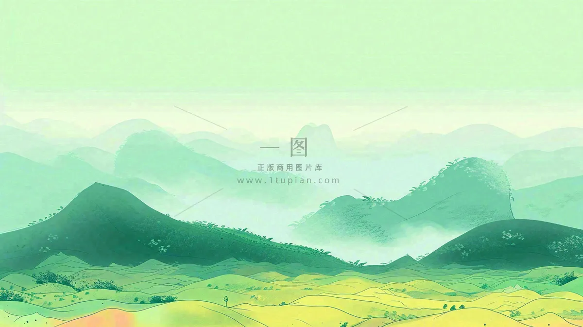 绿色延绵山脉意境国风