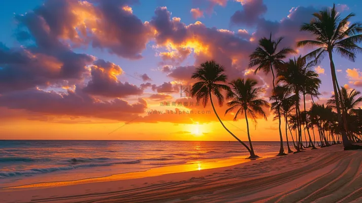 落日海洋沙滩夕阳晚霞摄影图 