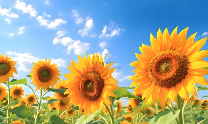 蓝天白云下盛开的向日葵摄影图