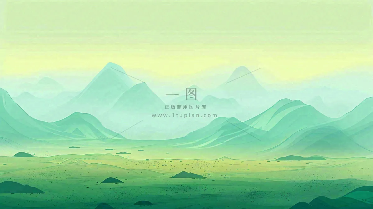 绿色延绵山脉意境国风