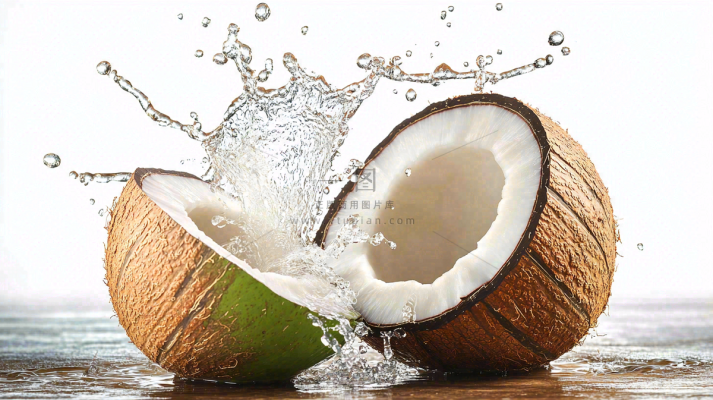 椰子汁飞溅新鲜果汁摄影图