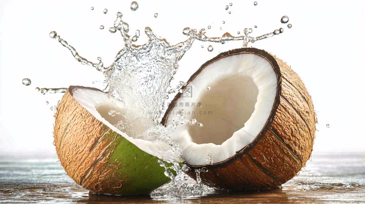 椰子汁飞溅新鲜果汁摄影图