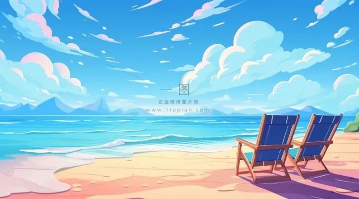 夏日海滩沙滩椅海浪卡通插画背景