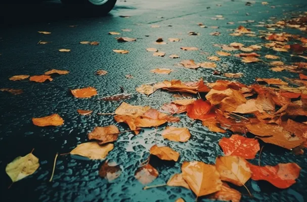 秋天落叶公路道路上摄影图