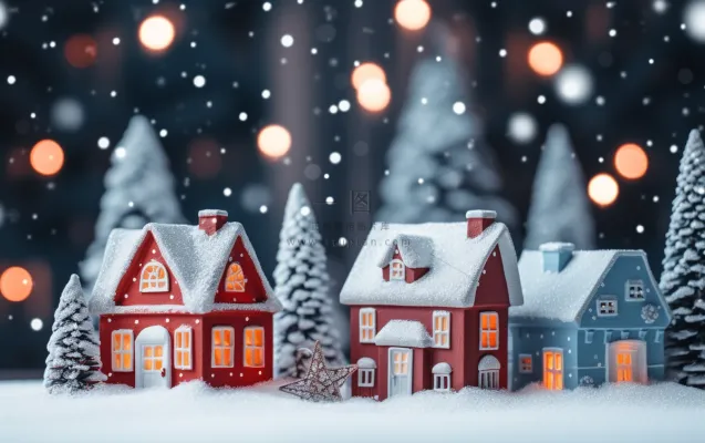 圣诞装饰白雪小房子节日摆件摄影图