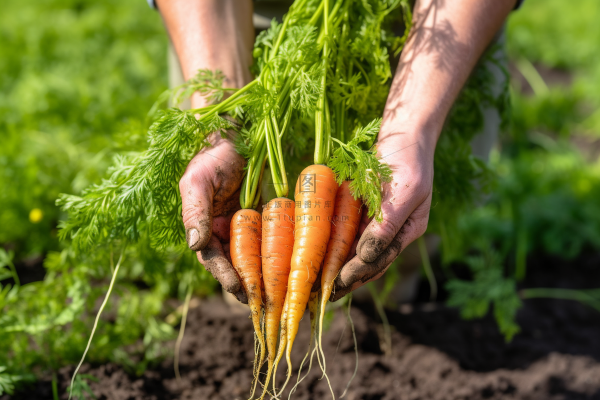 蔬菜农民手捧着刚拔出来的胡萝卜摄影图