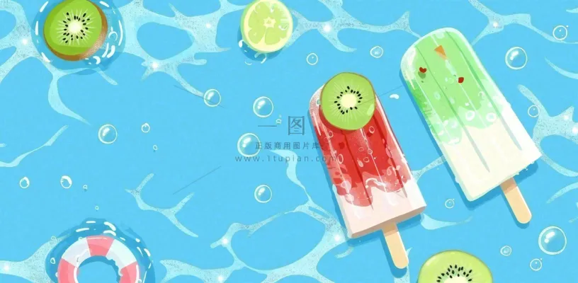 夏日游泳池冰淇淋凉爽立夏夏至小暑大暑插画背景 夏日游泳池冰淇淋凉爽立夏夏至小暑大暑插画背景
