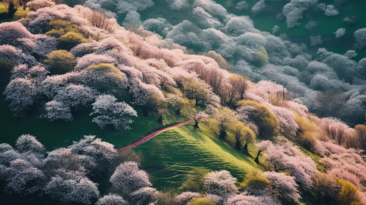 新疆开满了杏花树风景摄影图
